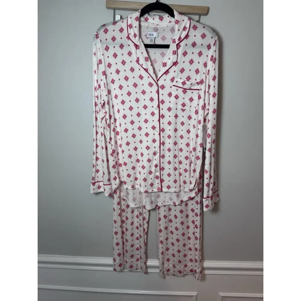 Nordstrom Ivory Stamped Snowflake 2 Piece Pajama Set Sz S NWT